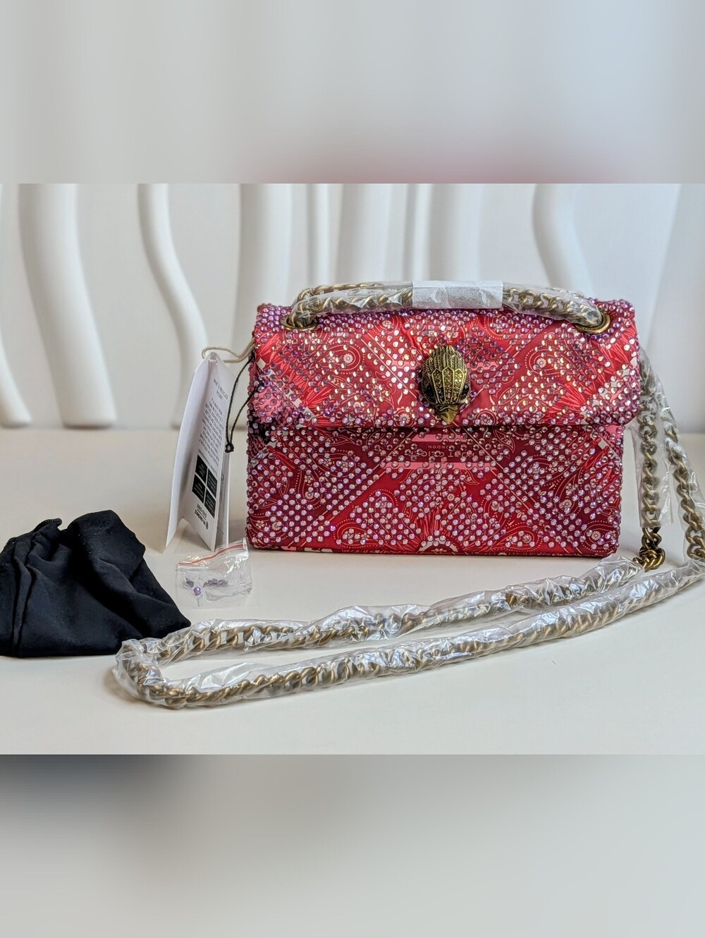 NWT Kurt Geiger London Mini Kensington Red Comb Crystal Crossbody Bag + Dust Bag